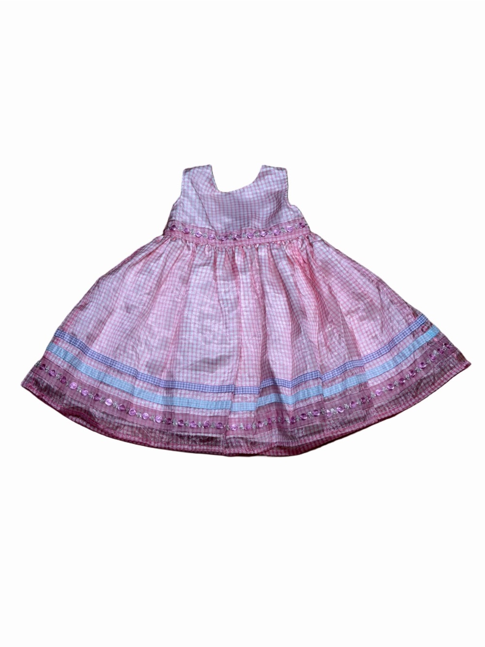 Wonder Kids Girls 4T Pink Gingham Plaid Sequin Full Skirt Party Dress Easter